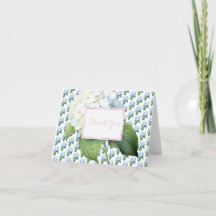 Gracias Tarjeta plegada de Hydrangea Azul Rosa