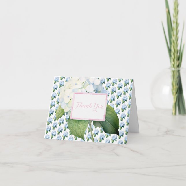 Agradecimiento Gracias Tarjeta plegada de Hydrangea Azul Rosa (Anverso)