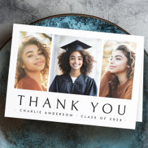 Graduado elegante tarjeta de 3 fotos de agradecimi