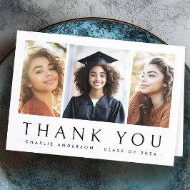 Agradecimiento Graduado elegante tarjeta de 3 fotos de agradecimi