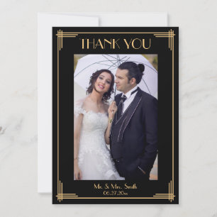 Agradecimiento Gran Gatsby de Art Deco Negro Gracias Tarjeta Boda