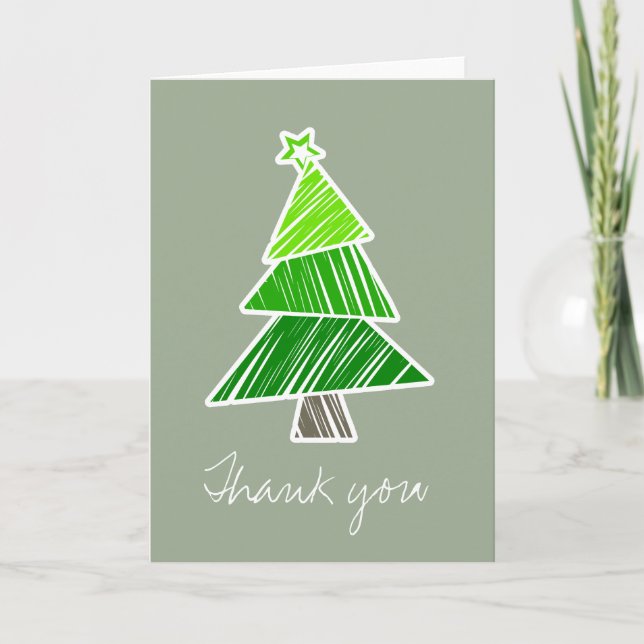 Agradecimiento Green Sketchy Christmas Tree Tarjeta de agradecimi (Anverso)