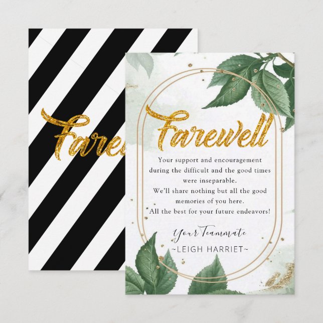 Agradecimiento Greenery Modern Goodbye coworker adiós tarjeta de  (Anverso / Reverso)