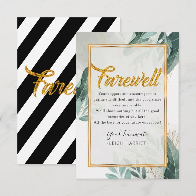 Agradecimiento Greenery Tarjeta de despedida de Goodbye coworker (Anverso / Reverso)