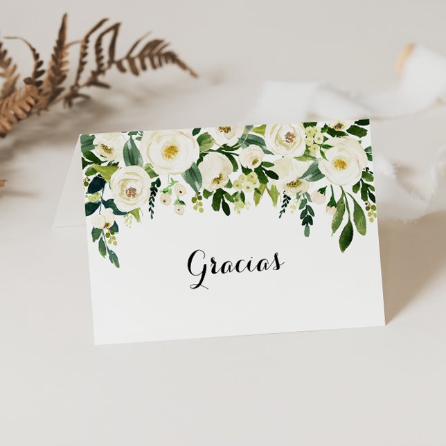 Agradecimiento Greenery White Floral Boda plegado tarjeta de agra (Subido por el creador)