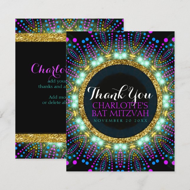 Agradecimiento Groovy Glow Blacklight Bat Mitzvah Tarjeta de agra (Anverso / Reverso)