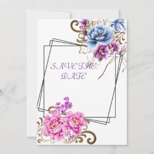 Agradecimiento Guardar la tarjeta de Boda de la fecha Purple Flor