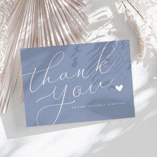 Agradecimiento guión elegante boda azul polvoriento tarjeta de ag