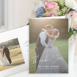 Agradecimiento Guión moderno 2 fotos boda tarjeta de agradecimien