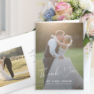 Agradecimiento Guión moderno 2 fotos boda tarjeta de agradecimien