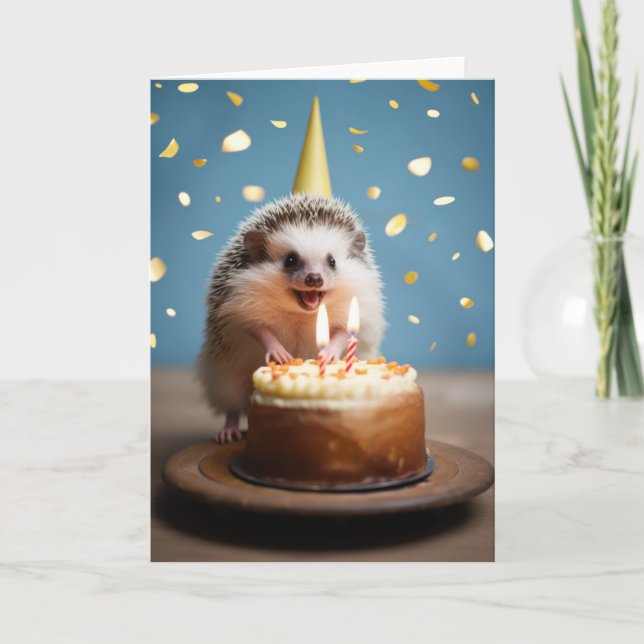 Agradecimiento Hedgehog con pastel de cumpleaños - tarjeta (Anverso)