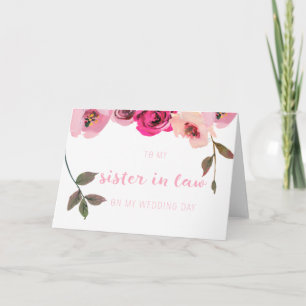Agradecimiento Hermana floral rosada en tarjeta de matrimonio leg