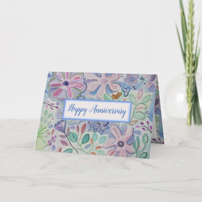 Agradecimiento Hermosa tarjeta de aniversario de Floral Happy (Anverso)