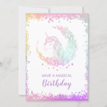 Hermosa tarjeta de cumpleaños de Unicornio mágica 