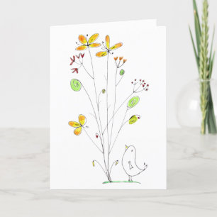 Agradecimiento Hola Flores y acuarela de pájaro y tarjeta de tint