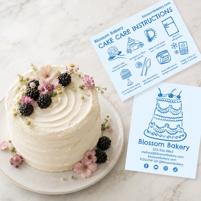 Agradecimiento Instrucciones de la tarjeta de cuidado de pastel P (Cake Care Card Instructions Bakery Wedding Birthday Cake
)