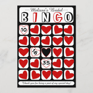 Agradecimiento Juego de bingo nupcial personalizable tarjeta roja