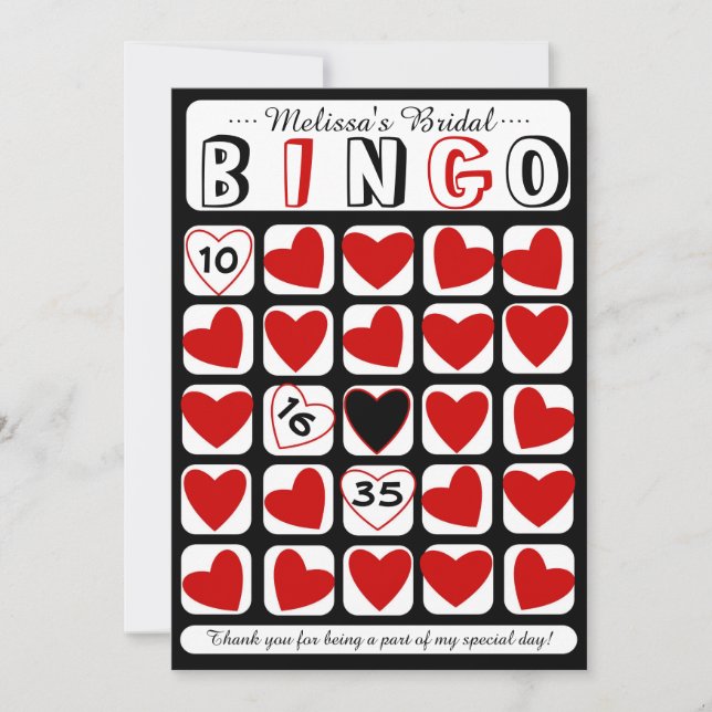 Agradecimiento Juego de bingo nupcial personalizable tarjeta roja (Anverso)