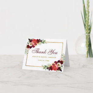 Agradecimiento La boda floral de Borgoña Boho agradece la tarjeta