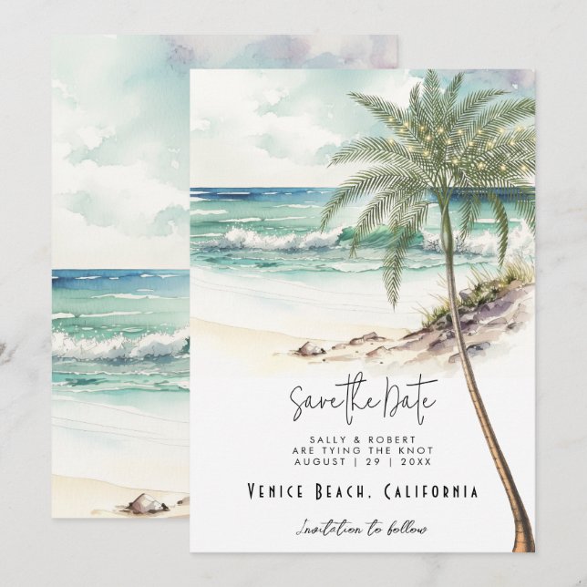 Agradecimiento La palmera tropical de playa salva la tarjeta de f (Anverso / Reverso)