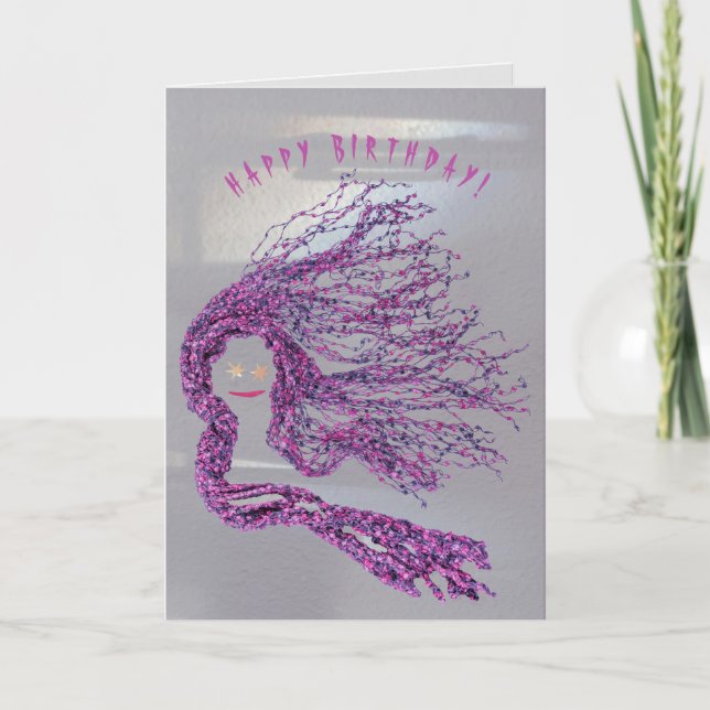 Agradecimiento Largo cabello morado rosado para una tarjeta de cu (Anverso)