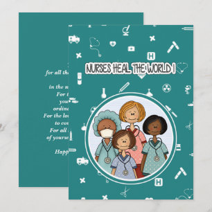 Agradecimiento Las enfermeras curan el mundo. Tarjeta de Apreciac