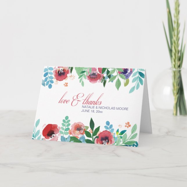 Agradecimiento Las flores pintadas a mano doblaron la tarjeta de (Anverso)