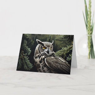 Agradecimiento Lechuza en tarjeta de Navidades forestales evergre