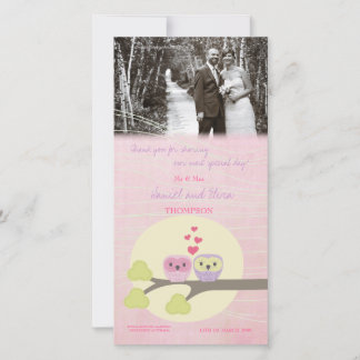 Agradecimiento Lechuzas de Amo Gracias Tarjeta Fotográfica Boda