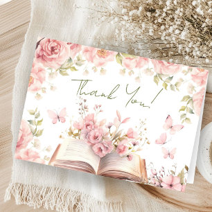 Agradecimiento Libro de Nuevo Cuento Baby Shower Rosa Tarjeta de