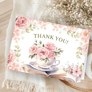 Agradecimiento Libros y té Baby Shower Rosa Tarjeta de agradecimi