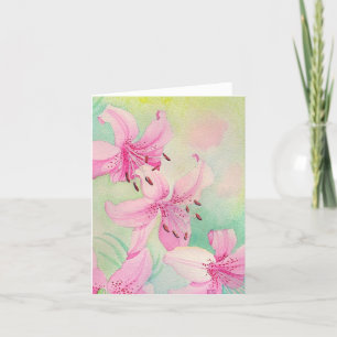 Agradecimiento Lily color agua rosa - Tarjeta de saludo en blanco