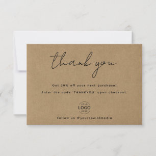 Agradecimiento Logotipo propio Kraft Paper tarjeta de agradecimie