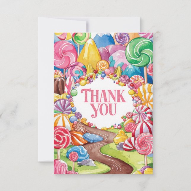 Agradecimiento Lollipop Delicious Candyland tarjeta de agradecimi (Anverso)