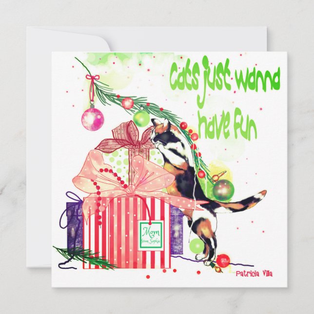 Agradecimiento Los gatos apenas quieren tener tarjeta de Navidad (Anverso)