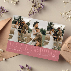 Agradecimiento Love & Gratitud Tarjeta de Boda Multifoto Rosa  