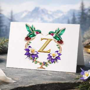Agradecimiento Lujo Tarjeta Monograma de Colibrí Enjoyada Z Bodas