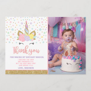 Agradecimiento Magnífica foto de unicornio gracias tarjeta dorada