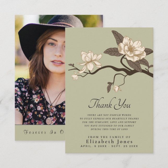 Agradecimiento Magnolia Celebración de la Vida Tarjeta de agradec (Anverso / Reverso)