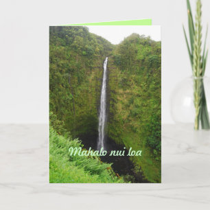 Agradecimiento Mahalo Nui Loa, Hawaii, caídas de Akaka, tarjeta