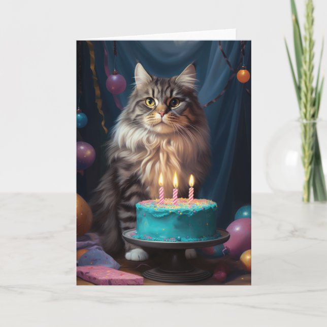 Agradecimiento Maine Coon Cat con tarjeta de bizcocho de cumpleañ (Anverso)