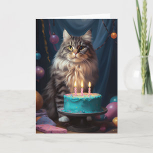 Agradecimiento Maine Coon Cat con tarjeta de bizcocho de cumpleañ