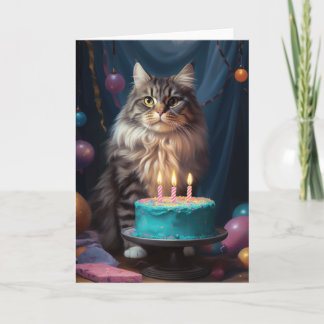 Agradecimiento Maine Coon Cat con tarjeta de bizcocho de cumpleañ
