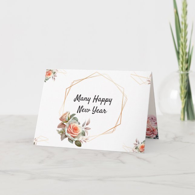 Agradecimiento Marco dorado , elegante tarjeta plegada floral de  (Anverso)