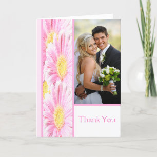 Agradecimiento Margaritas Gerbera Rosadas en Tarjeta Blanca de Ag