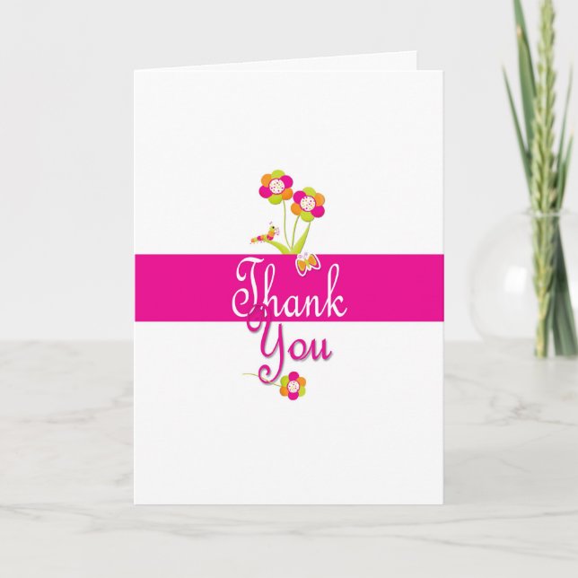 Agradecimiento Mariposa y flores, tarjeta de agradecimiento. (Anverso)