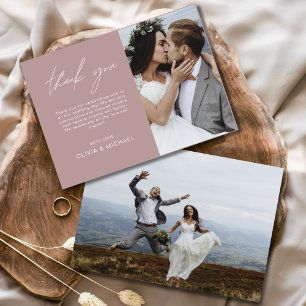 Agradecimiento Mauve Boda Gracias Tarjeta simple de fotos