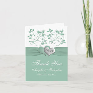 Agradecimiento Menta, Corazones Florales Blancos Tarjeta de Agrad