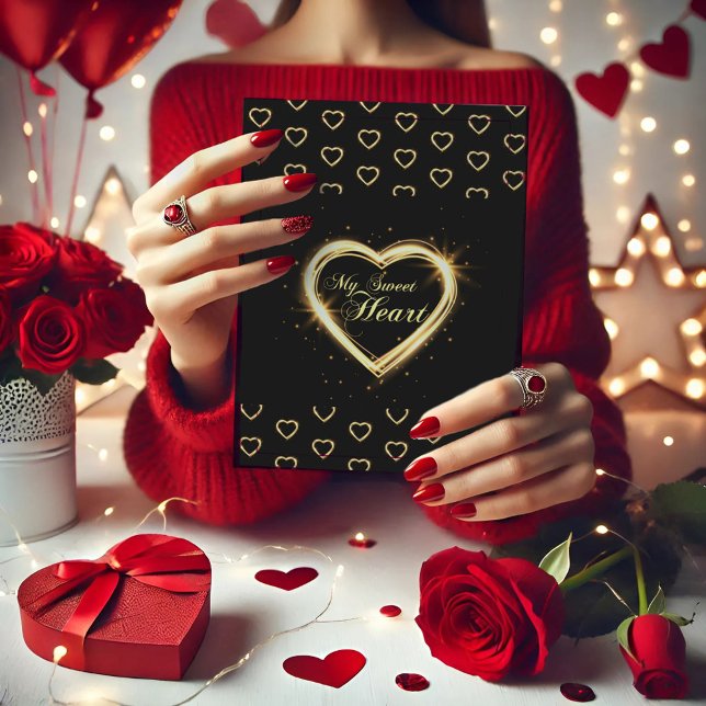 Agradecimiento Mi dulce corazón oro negro doblado tarjeta de agra (Subido por el creador)