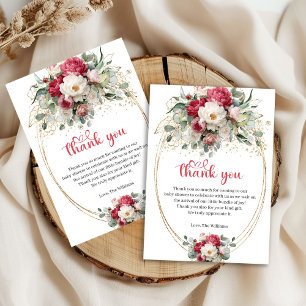 Agradecimiento Minimalista Burgundy Floral Blanca Tarjeta de Agra